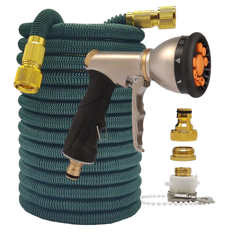 Manguera de riego para el hogar y el jardín, pistola mágica de alta presión, Conector de Metal doble Flexible, verde oscuro, lavado de coches, 2,5-30 metros, 25-100 pies