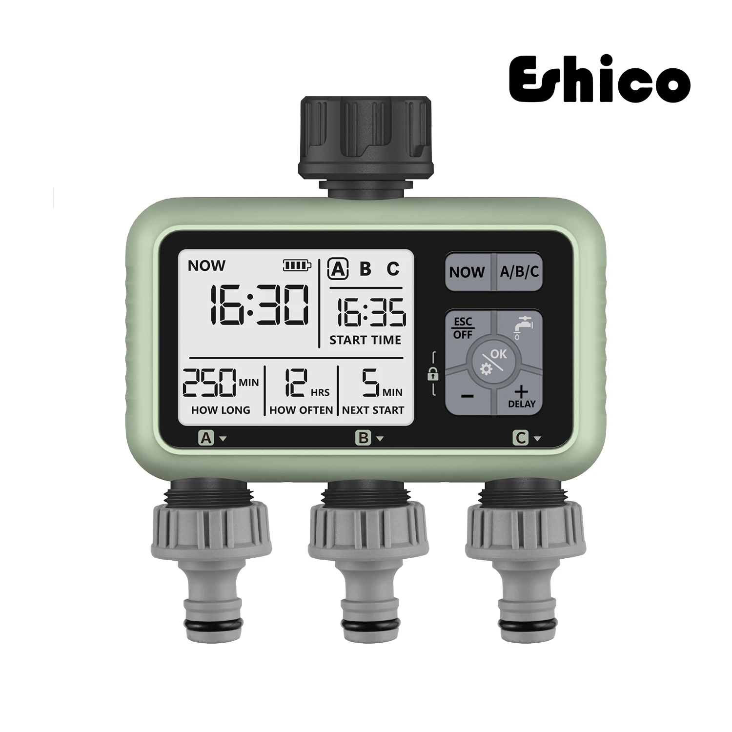 Eshico-aspersor de jardín Digital, dispositivo con temporizador de agua de 3 salidas, programa de Control independiente, 2024