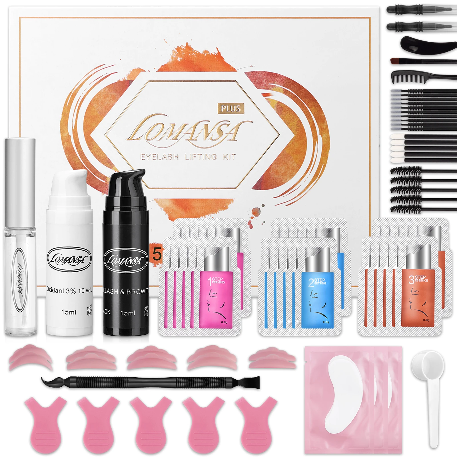 Lomansa-Kit de tinte y levantamiento de pestañas 4 en 1, Kit de laminación de cejas de elevación de pestañas instantánea y completa, tinte rápido de cejas y herramientas de maquillaje voluminosas