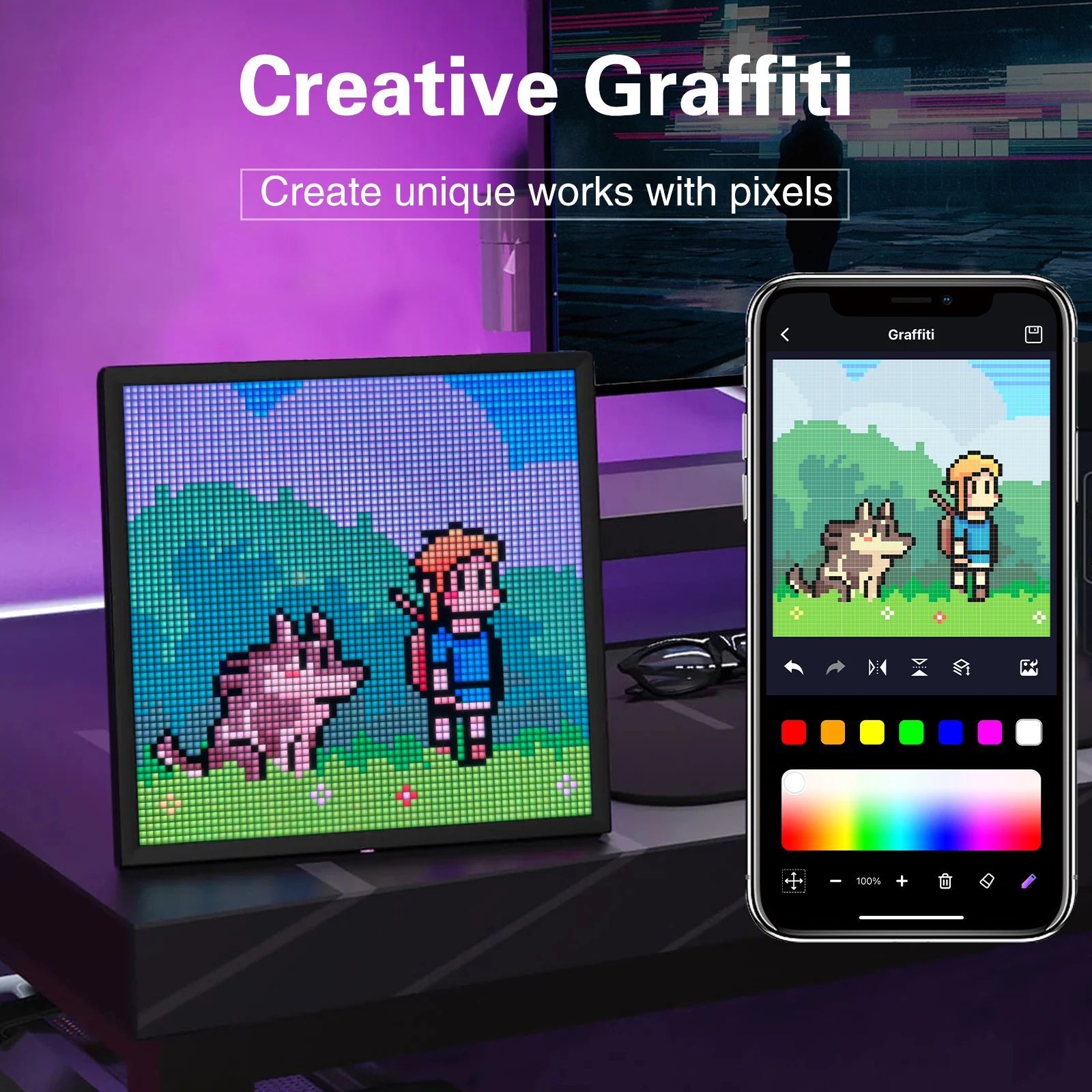 Pantalla inteligente LED de matriz de píxeles con Bluetooth, Panel de lámpara Digital RGB de 64x64, pantalla artística DIY, marco de decoración de habitación de Anime para videojuegos, Control por aplicación