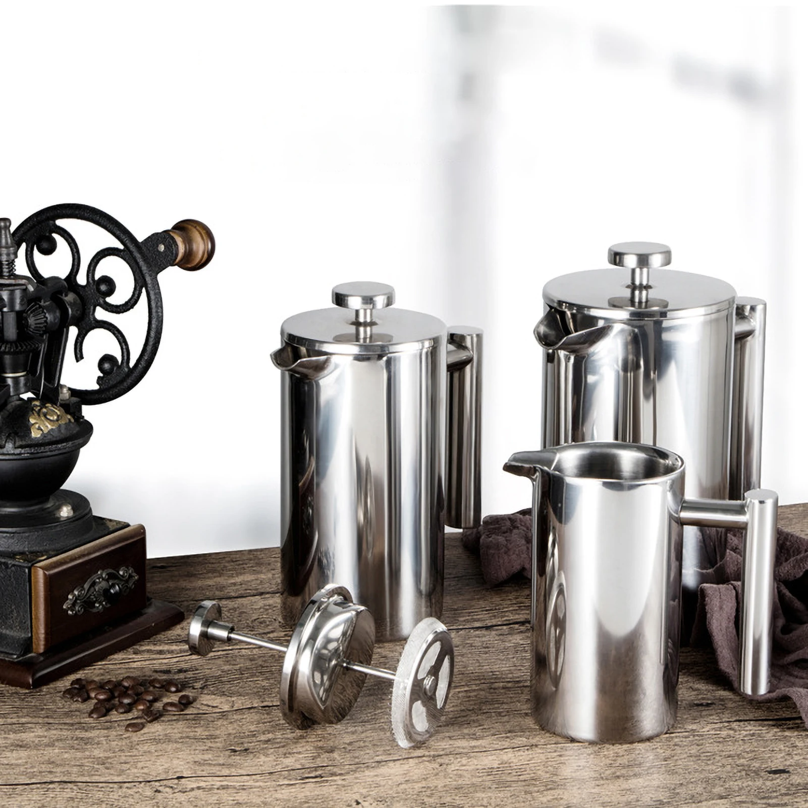 Prensa francesa con filtro, cafetera hecha a mano de acero inoxidable, aislamiento de doble pared de alta calidad, 350ml/800ml/1000ml