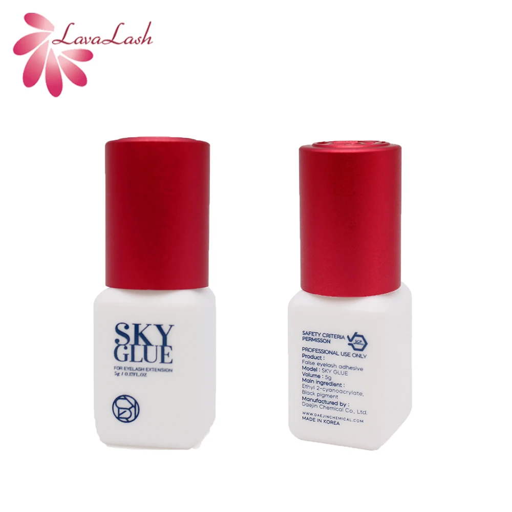 Lote de 10 Botellas de Pegamento Original Coreano para Extensiones de Pestañas Sky Glue con Tapa Roja, Tiempo de Secado de 1-2 Segundos, Duración de 6-7 Semanas, Pegamento Más Rápido y Fuerte