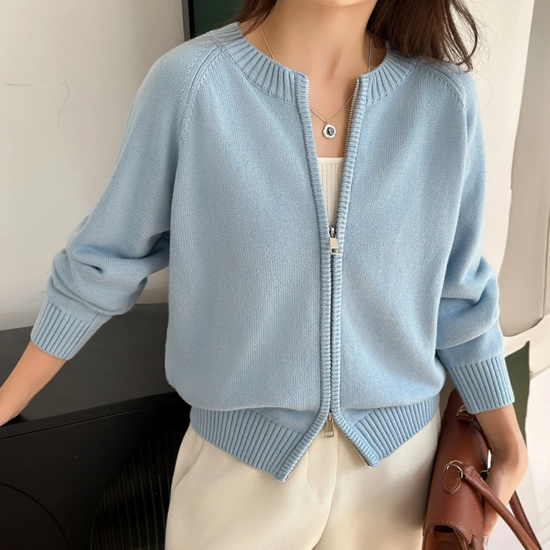 Ropa de Mujer WinvyNee, Cárdigan de Manga Larga, 100% Algodón, Cuello Redondo, Cierre de Cremallera, Suave y Grueso, Tejido de Punto, para Primavera, ZA1002018