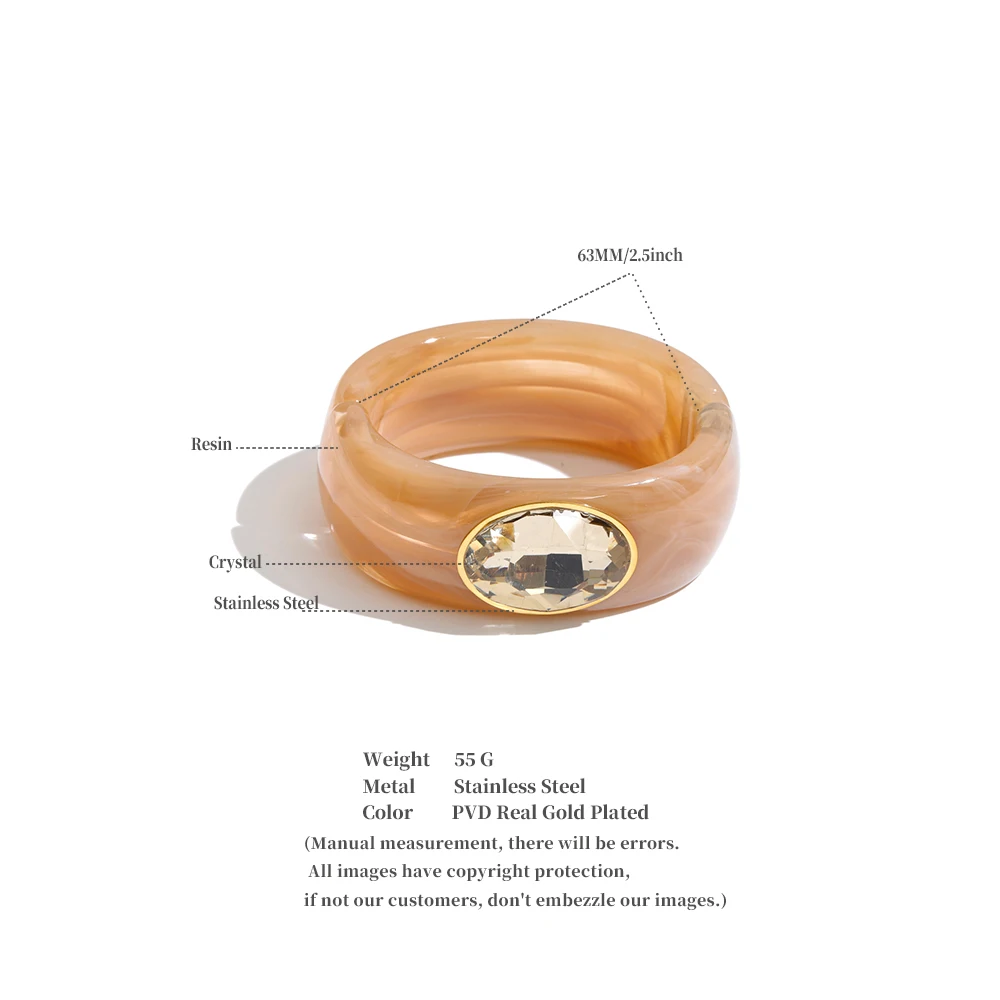 Yhpup Brazalete Grueso de Resina Acrílica de 63 mm, Estilo Otoño Invierno 2026, Joyería de Muñeca Impermeable