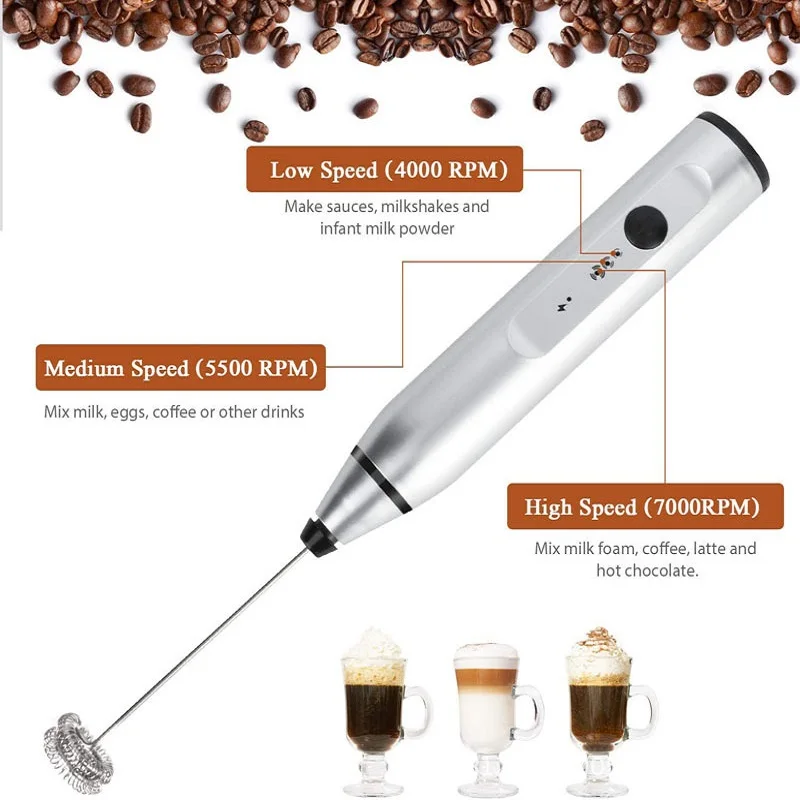 Espumador de leche inalámbrico, licuadora eléctrica de mano con USB, Mini cafetera eléctrica, batidora para café, crema de capuchino