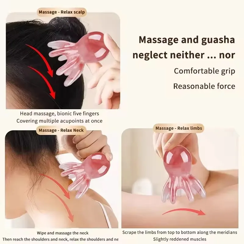 Peine de masaje Octopus para cabeza, cepillo de masaje para el cuero cabelludo, raspador de meridianos, peine de masaje Gua Sha para acupuntura y SPA, alivio de la fatiga