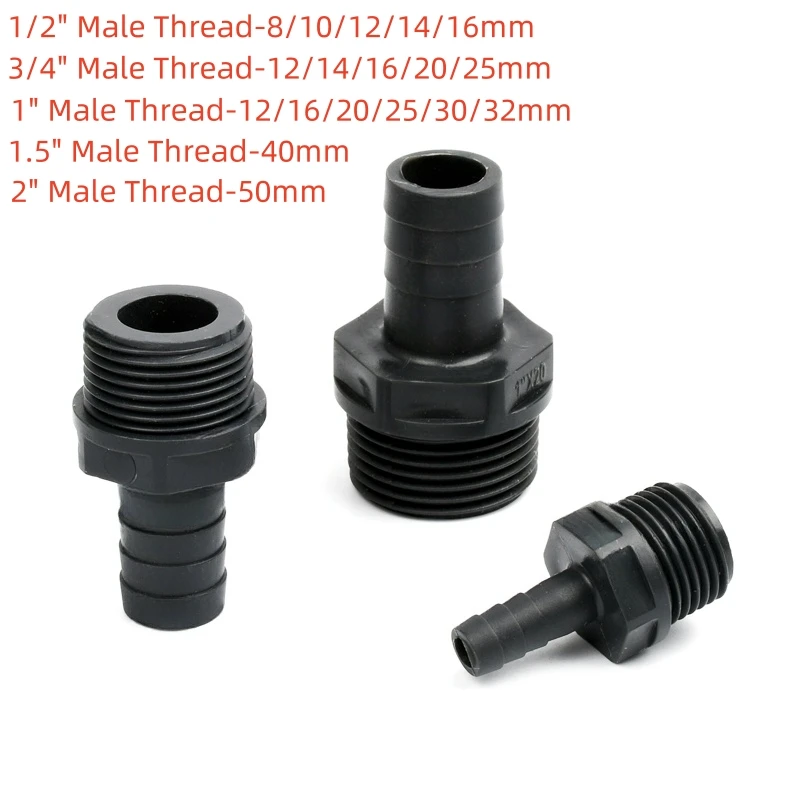 1/5 Uds. Rosca macho de 1/2 ~ 2 pulgadas a conector Pagoda de 8 ~ 50mm conectores de manguera de riego de jardín juntas de rosca de tubería de agua de acuicultura