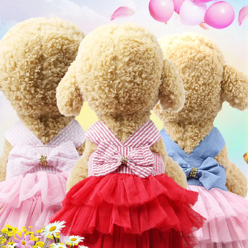 Vestido de verano para perros pequeños y medianos, falda de malla con tirantes a rayas para mascotas