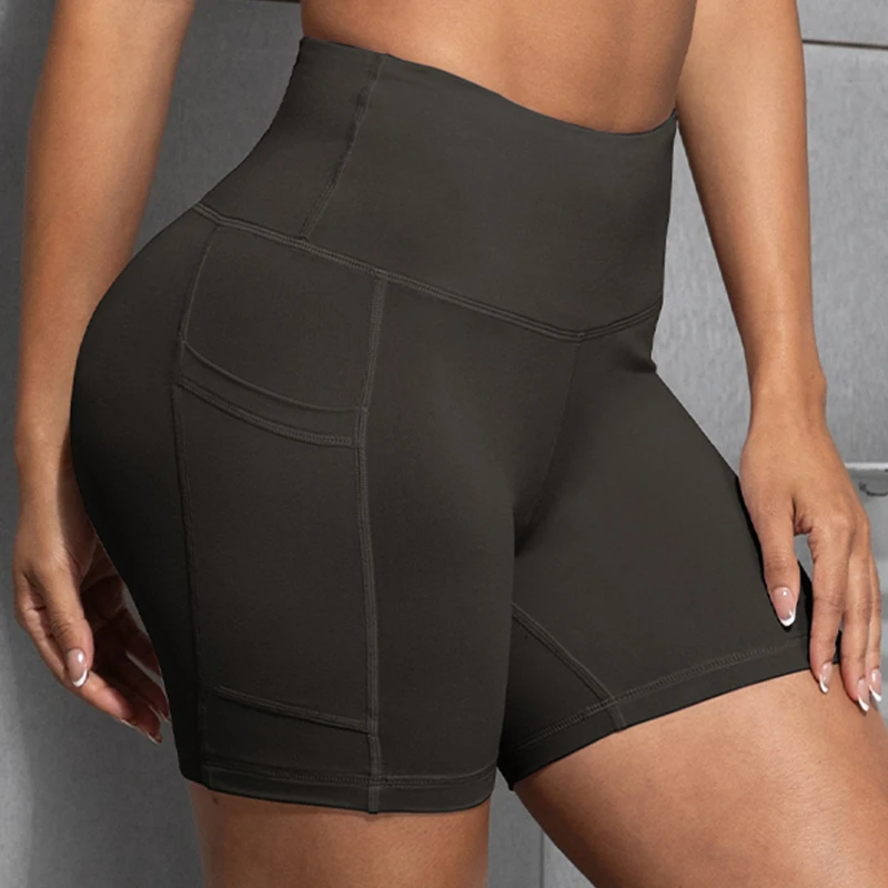 CHRLEISURE pantalones cortos de Yoga con bolsillos de cintura alta levantamiento de glúteos ciclismo ajustado elástico ajustado correr Fitness mujeres pantalones cortos ropa deportiva