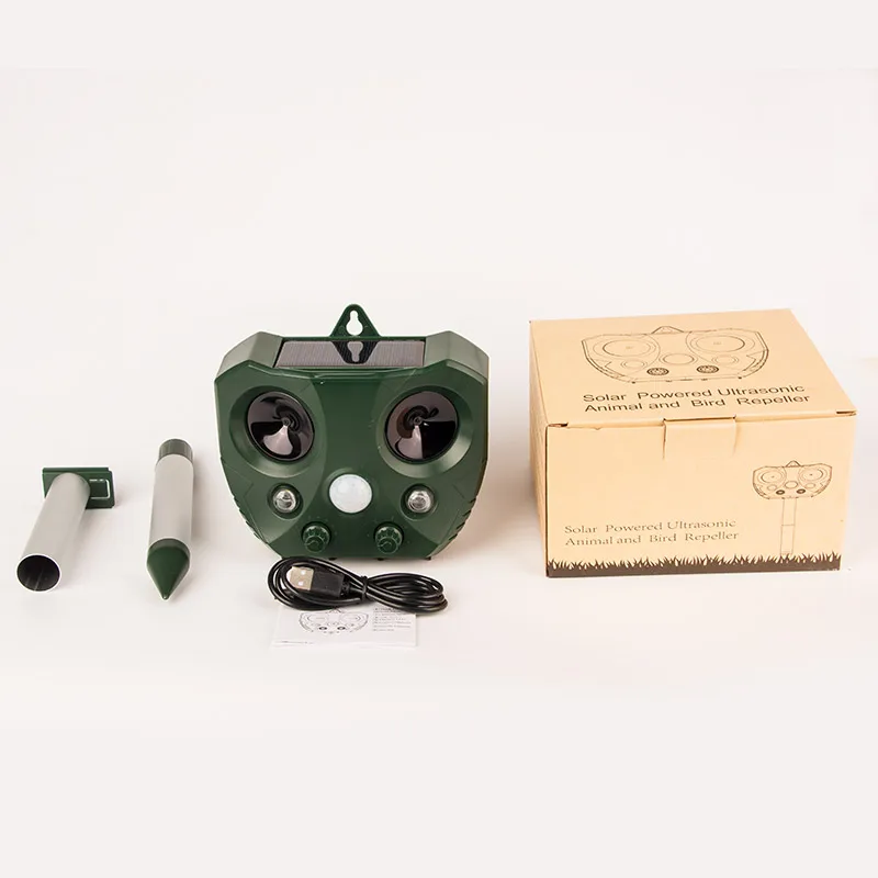 Herramienta repelente ultrasónica, disuasivo de animales recargable Solar con Sensor de movimiento PIR, espantapájaros de ardilla para Control de plagas de jardín