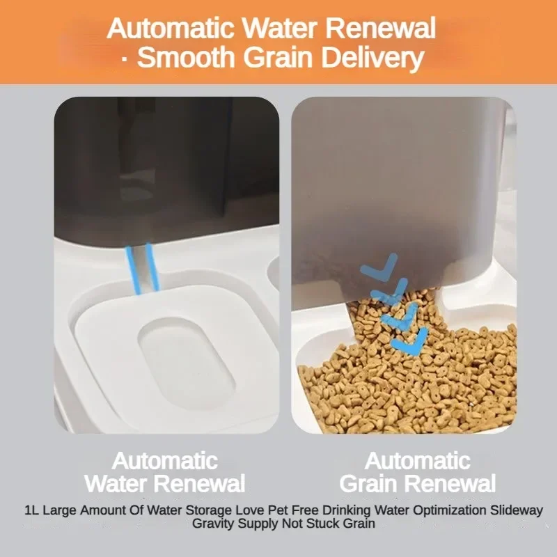 Alimentador automático 2 en 1 para mascotas, contenedor de almacenamiento de alimentos secos, fuente de agua Visible de plástico grande para mascotas, dispensador automático de alimentos para mascotas