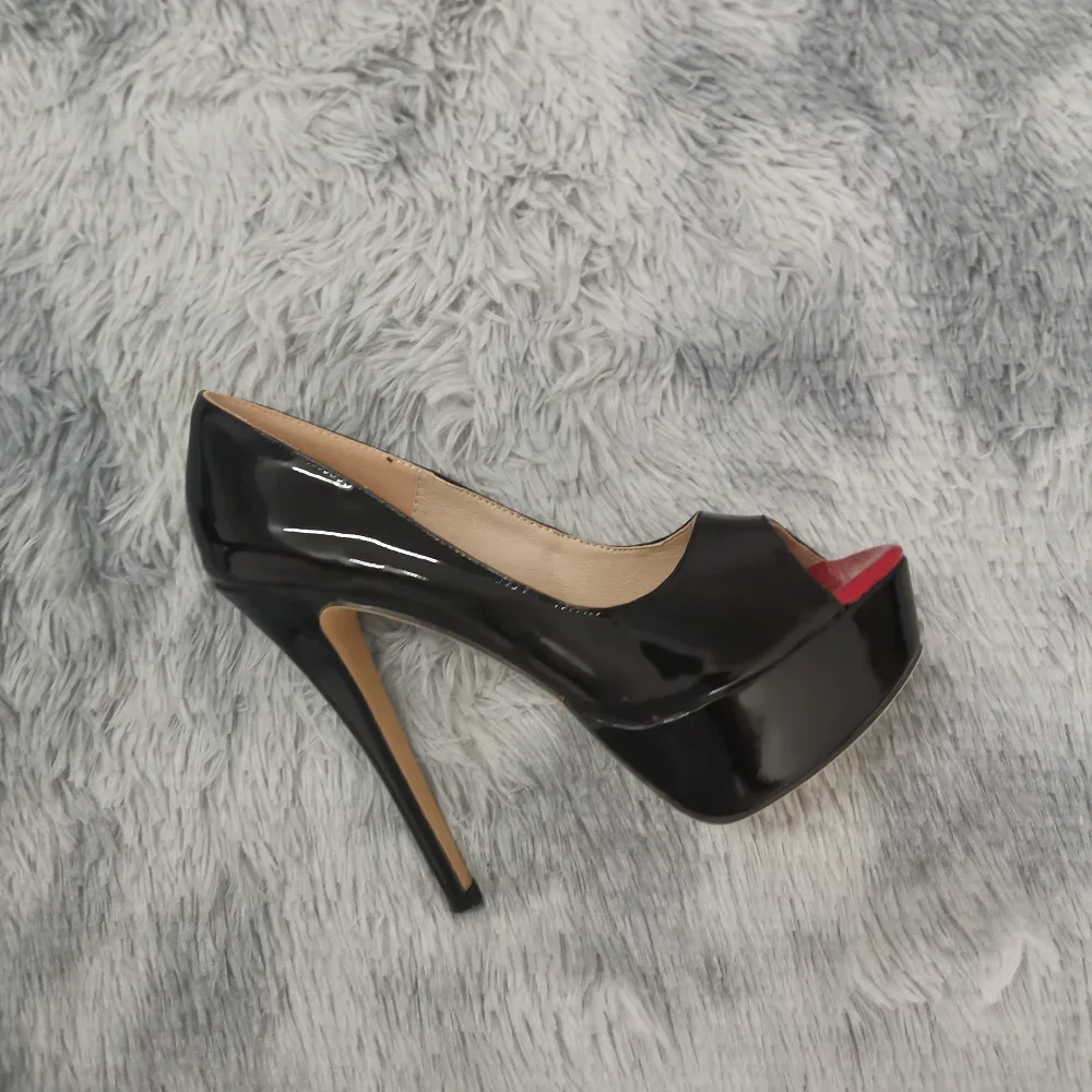 LOSLANDIFEN, zapatos de tacón sexis con plataforma peep toe de 14cm, tacones súper altos, zapatos de charol, tacones de aguja rojos para boda, talla grande 44