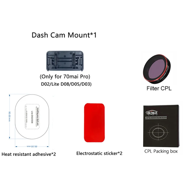 Para 70mai soporte de cámara de salpicadero para 70mai Dash Cam Pro D02 Lite D08 para 70mai Pro D02 Lite D08 filtro CPL