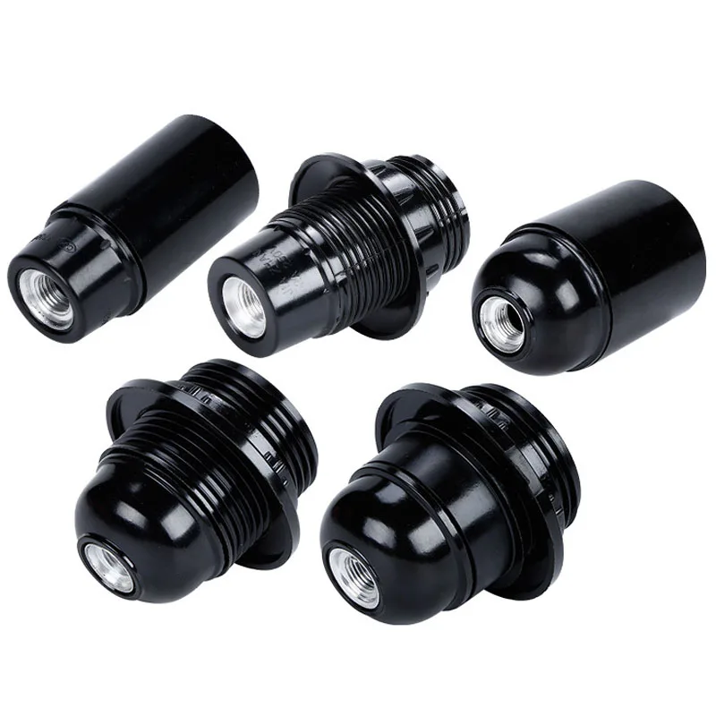 Portalámparas de baquelita autoblocante E27 negro, tornillo de tapa de aluminio E14, cabezal de luz LED, Base de bombilla de escritorio para suelo, 4A, 250V
