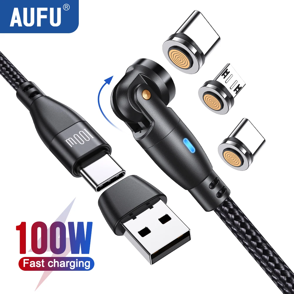 AUFU 100W Cable magnético USB tipo C 5A Cable Micro tipo C de carga rápida para Macbook Samsung para iPhone Cable cargador magnético