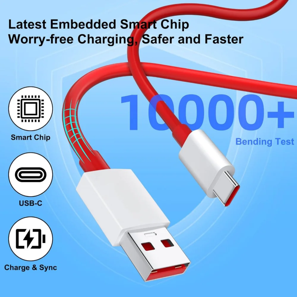 Cable tipo C de cargador rápido Super VOOC EU de 80W para OnePlus 9 9R 10 Pro 11 12 13 Nord CE 3 4 Lite 5 N200 N300 OPPO Realme Cables USB