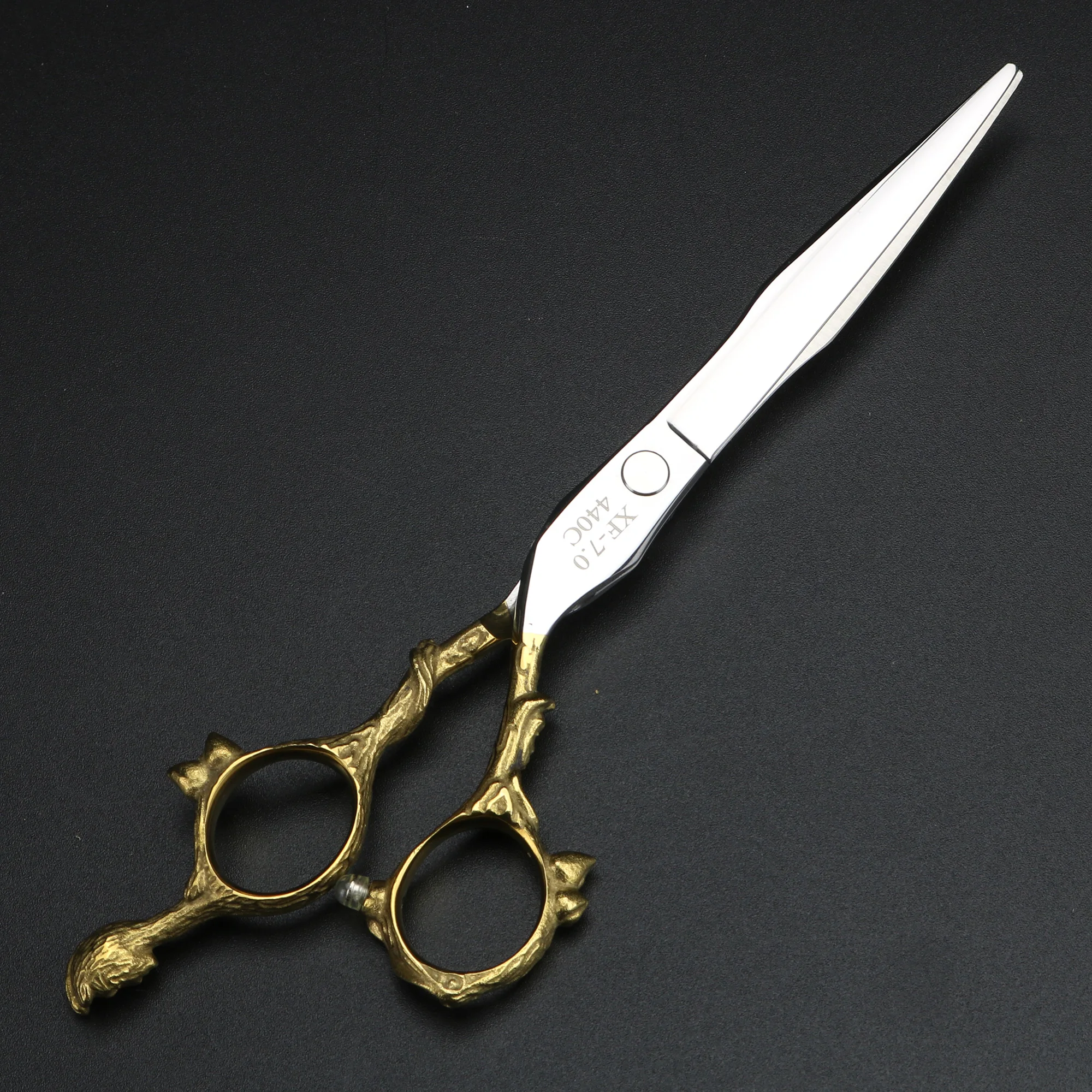 Tijeras de pelo de mono dorado de 7 pulgadas, corte de acero 440C japonés, tornillos de diamante de Color