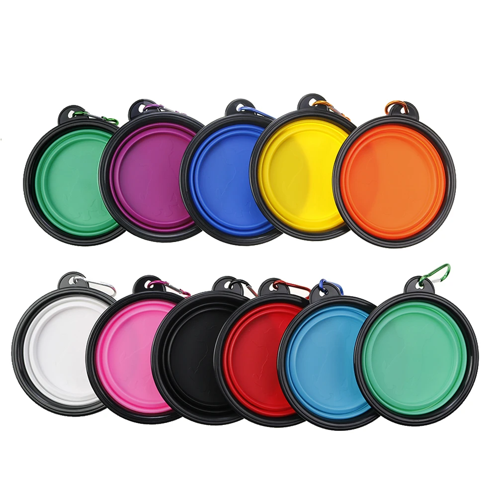 Cuenco de silicona suave para mascotas, recipiente plegable portátil de viaje para comida, agua, almacenamiento colgante, sin olor, 350ml, 1 unidad