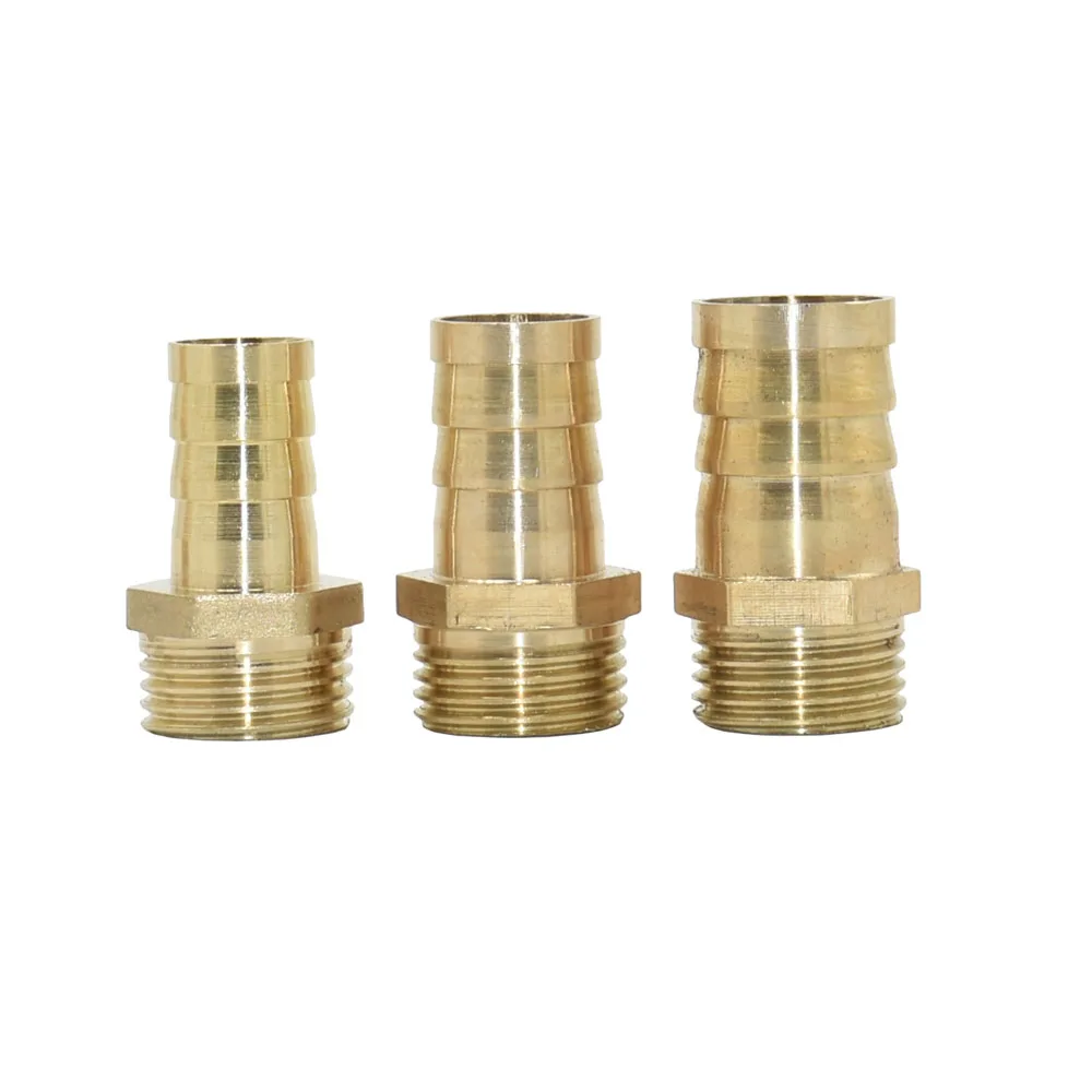 Conector de manguera de latón de 14/16/19/25mm, conector de tubo de rosca macho de 1/2 3/4 ", acoplador de tubo de aire y aceite de agua de cobre