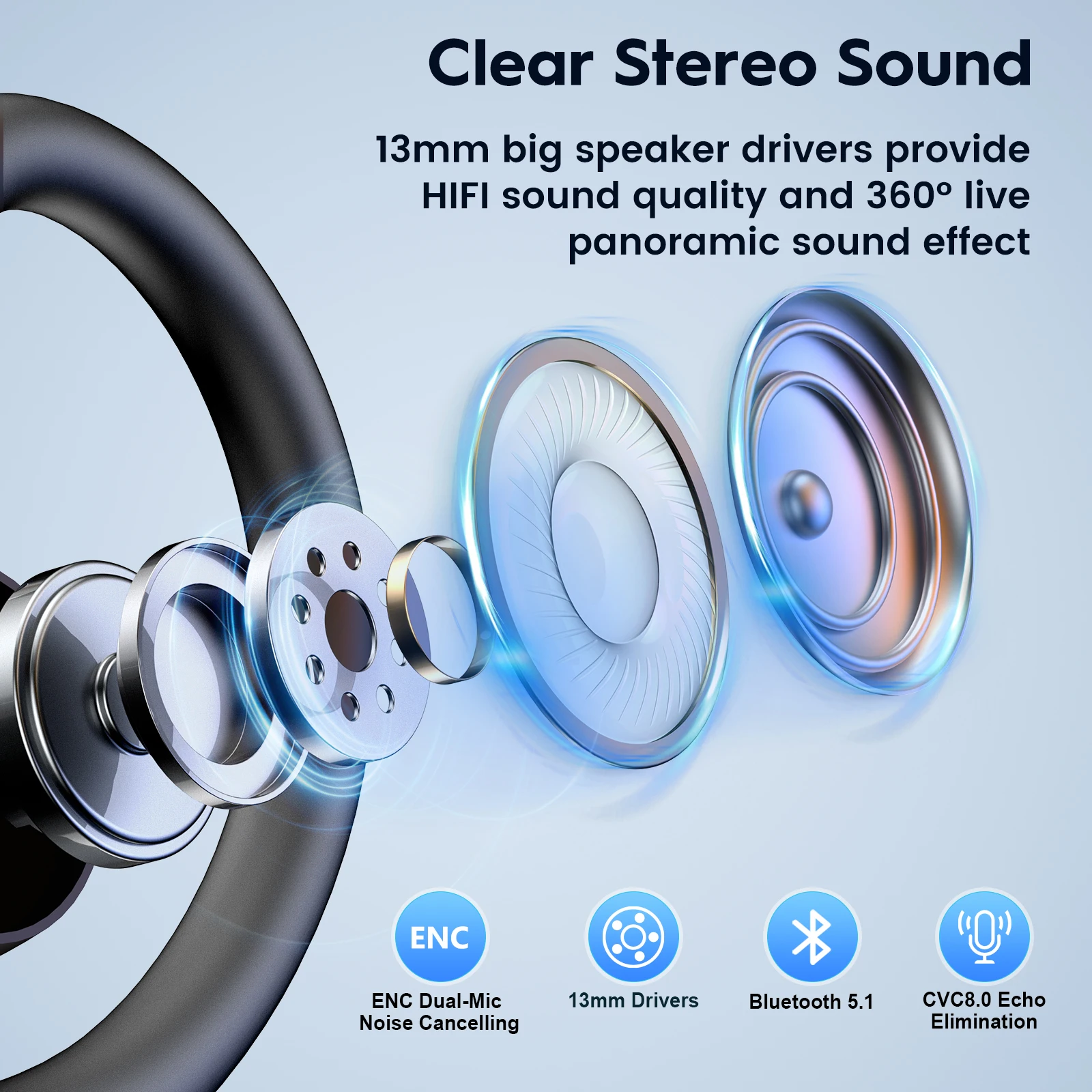 Nuevo Bee M53 auriculares Bluetooth inalámbricos auriculares de doble micrófono silencioso con cancelación de ruido auriculares manos libres para conductor Oficina