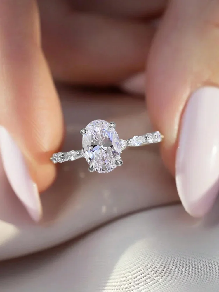 Anillo redondo ovalado dorado de Plata de Ley 925 con circonita para mujer, joyería fina de lujo de alta calidad para compromiso y boda