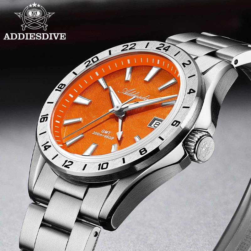 ADDIESDIVE Reloj de lujo suizo Ronda GMT, resistente al agua hasta 200M, zona horaria dual, BGW9 luminoso, movimiento de cuarzo de acero inoxidable de 38mm