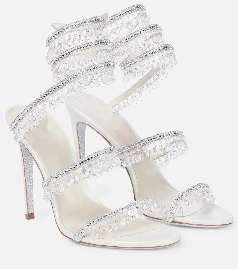 2025 nueva moda para mujer, zapatos con borlas de cristal, tacones altos de aguja sexis para fiesta y banquete, sandalias grandes para mujer, zapatos de baile