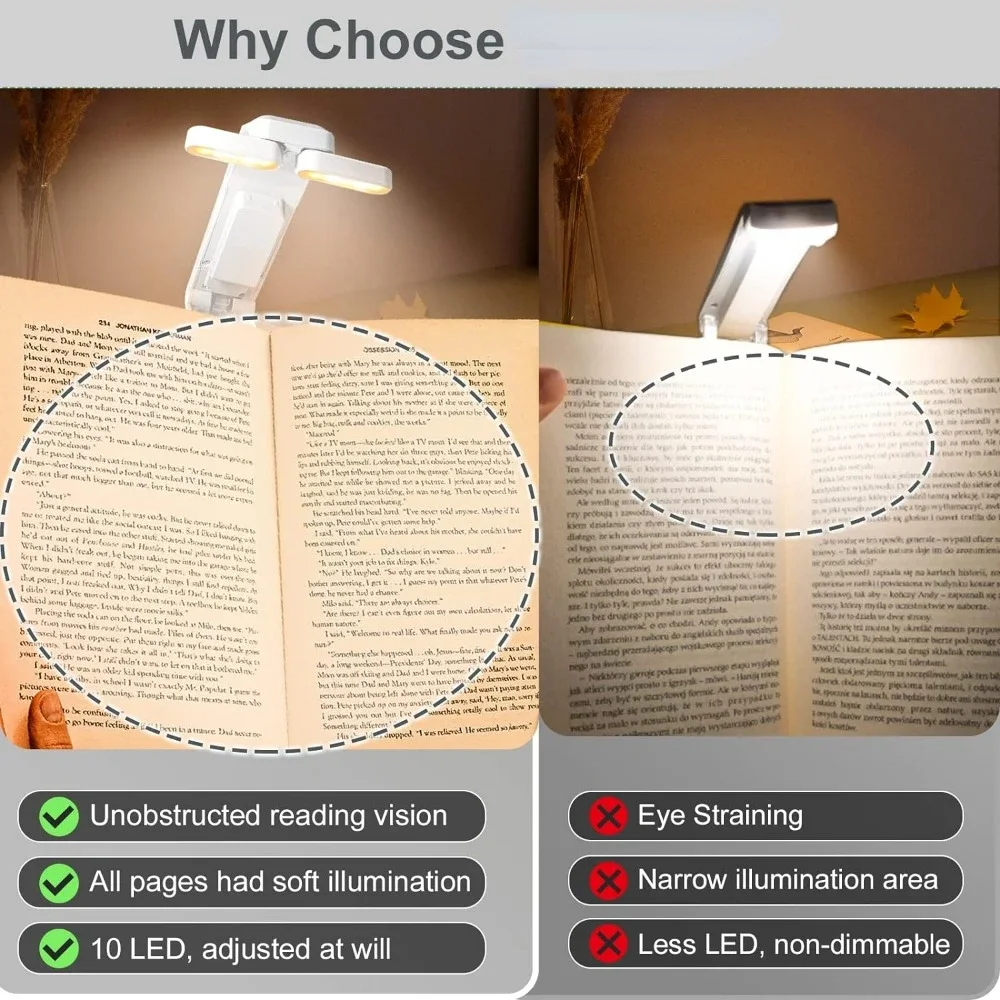 Luz de lectura, luz de libro recargable por USB para leer por la noche en la cama, luz de marcapáginas portátil con clip LED para leer en la cama