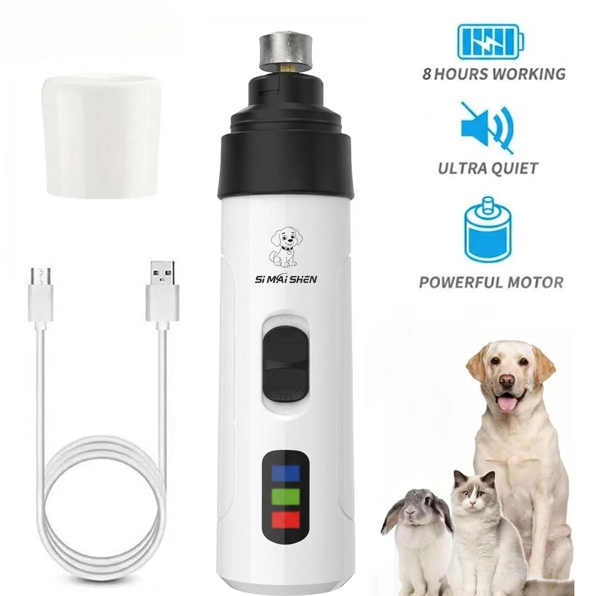 Molinillos de uñas para perros y gatos, cortaúñas eléctrico silencioso, recargable por USB, herramientas de aseo