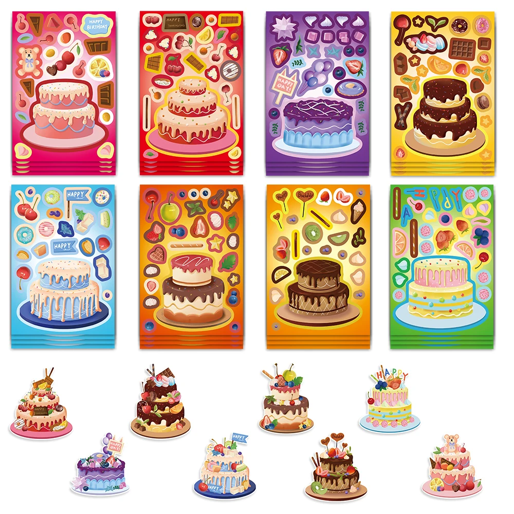 8/16/24PCS Pegatinas de rompecabezas de dibujos animados para hacer caras de pasteles, regalos para fiestas de cumpleaños de niños y bebés, DIY para pasteles y postres