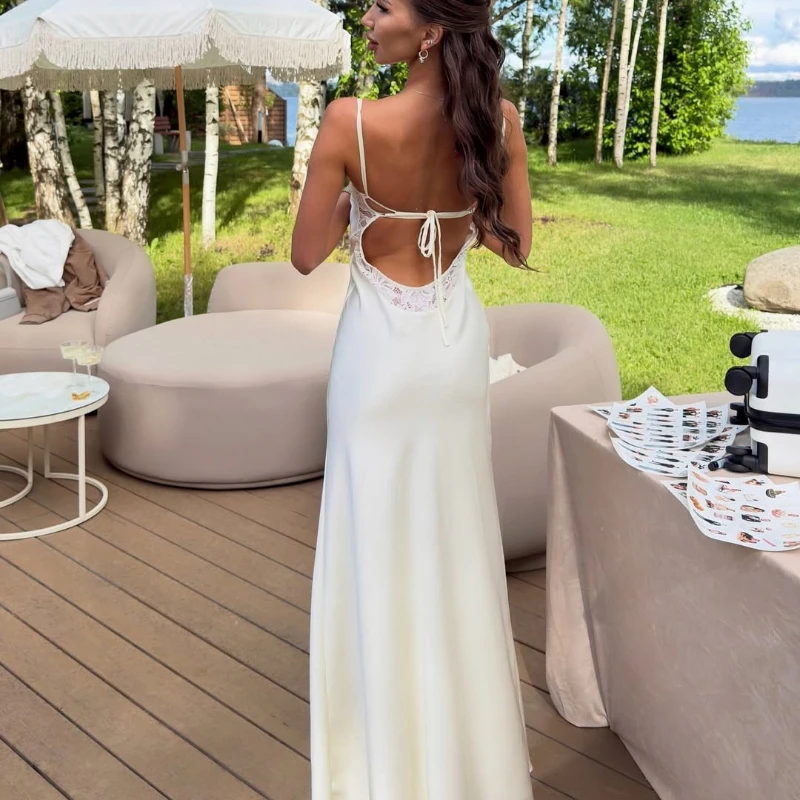 Vestido Largo Elegante Tsiisd para Mujer, sin Espalda, con Cordones, para Playa, Vacaciones, Fiesta, Boda, Noche