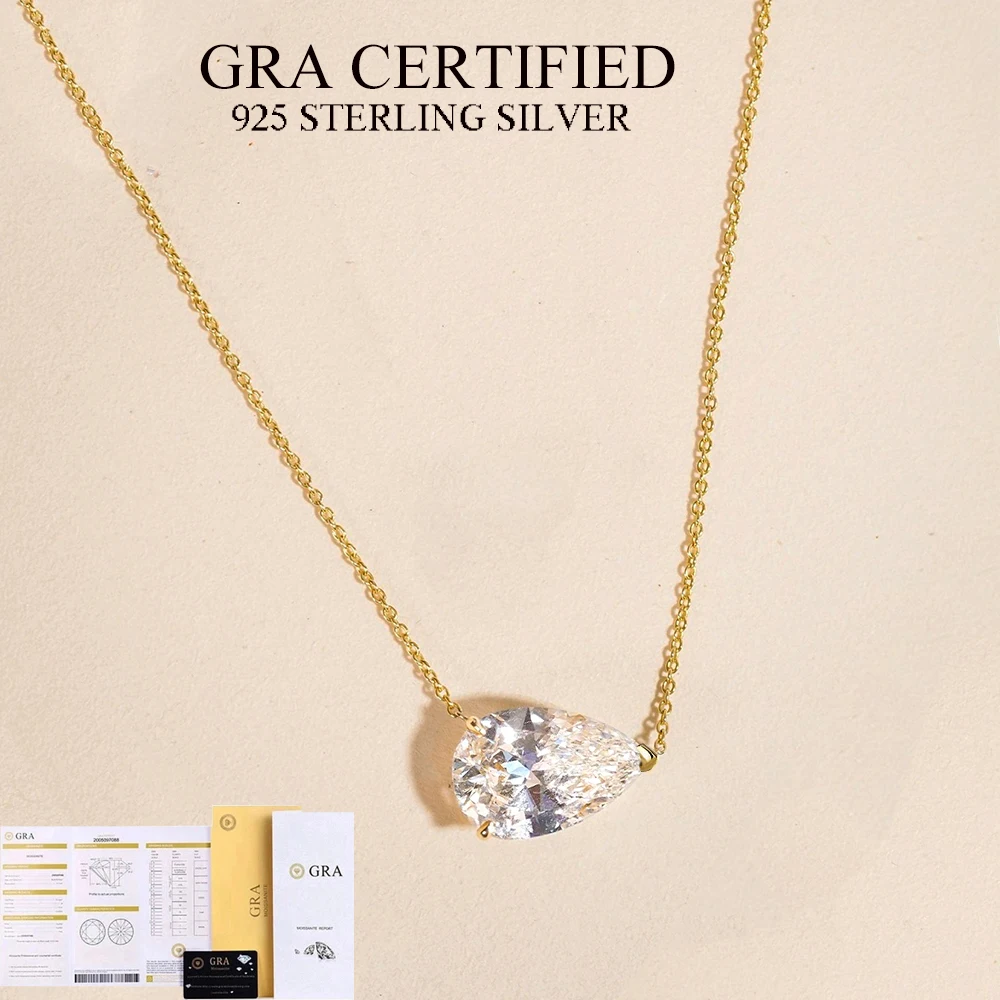 BXINY 1-3CT collar con colgante de moissanita con corte de pera S925 plata East West Solitaire gota de agua cadena de cuello de diamante para joyería de mujer