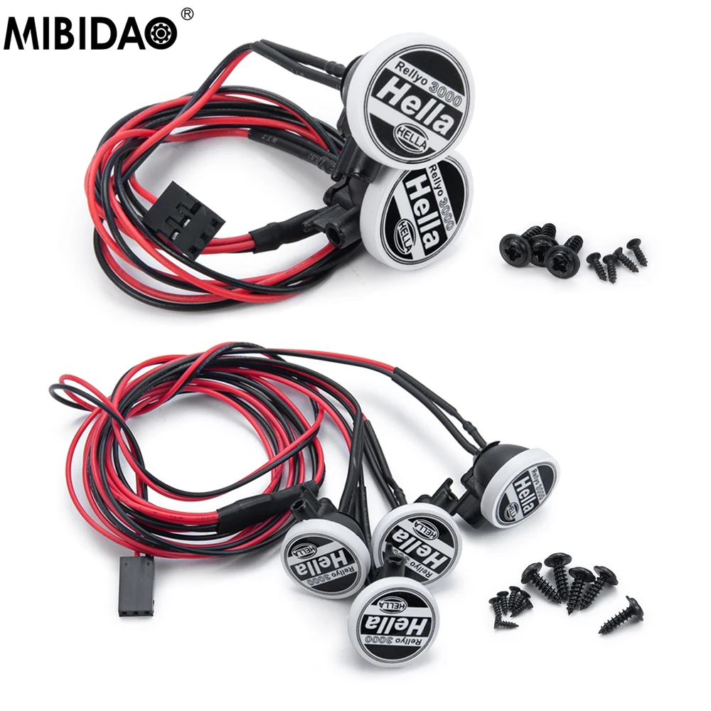 MIBIDAO 2/4LED RC luz de techo de coche lámpara redonda foco para 1/10 Axial SCX10 II 90046 TRX4 Tamiya CC01 D90 D110