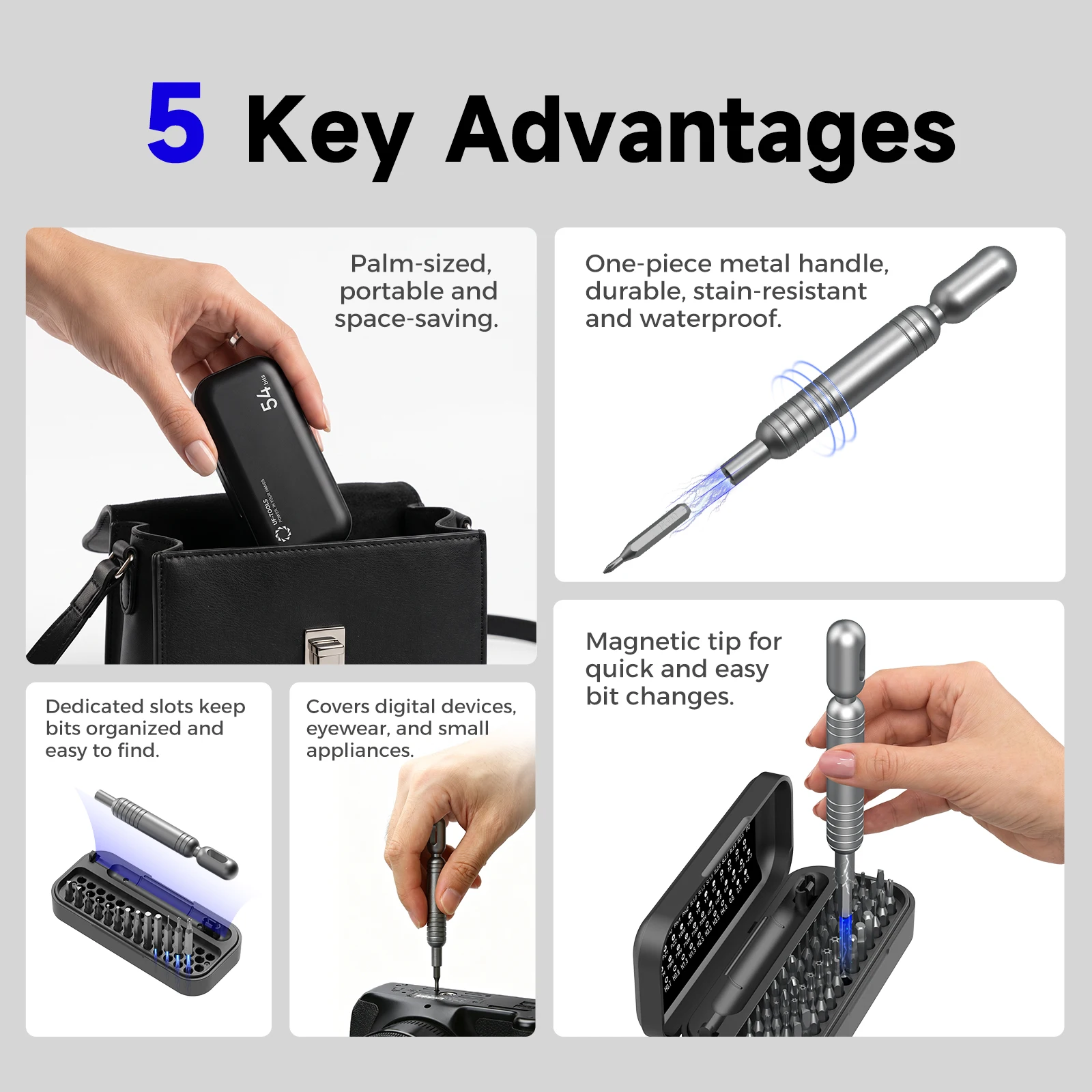 Juego de 55 Destornilladores de Precisión Mini con Puntas Magnéticas CRV, Kit de Reparación para Teléfonos Inteligentes, Laptops, Relojes, Consolas de Videojuegos y Herramientas Electrónicas