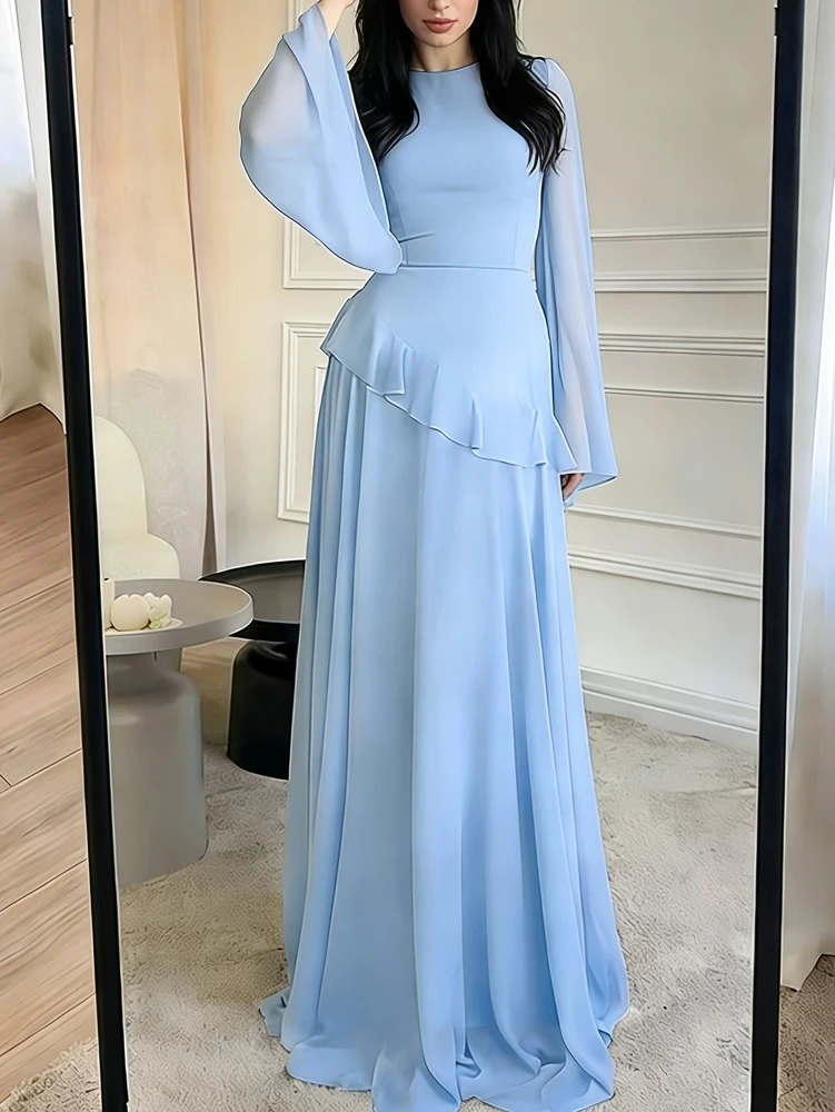 Novedades Primavera/Verano 2026: Vestido Maxi de Gasa con Mangas Acampanadas para Mujer — Un Vestido de Noche Elegante y Delicado