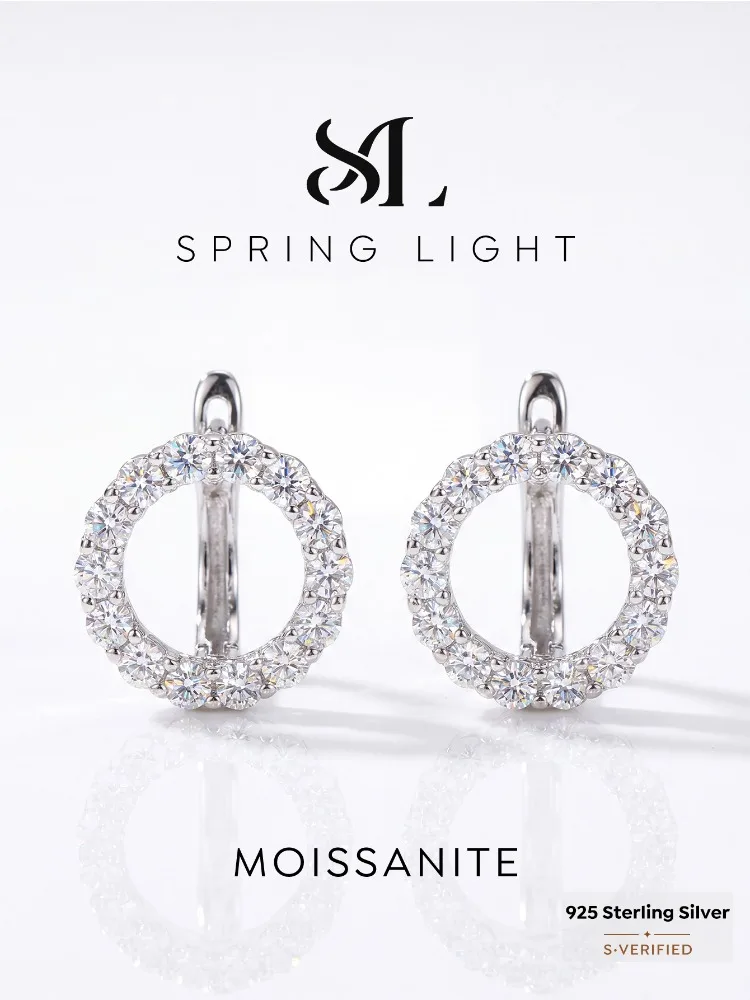 Pendientes redondos de diamante Moissanite auténtico para mujer, Plata de Ley 925, joyería fina de alta calidad para fiesta de aniversario, joyería fina de alta calidad
