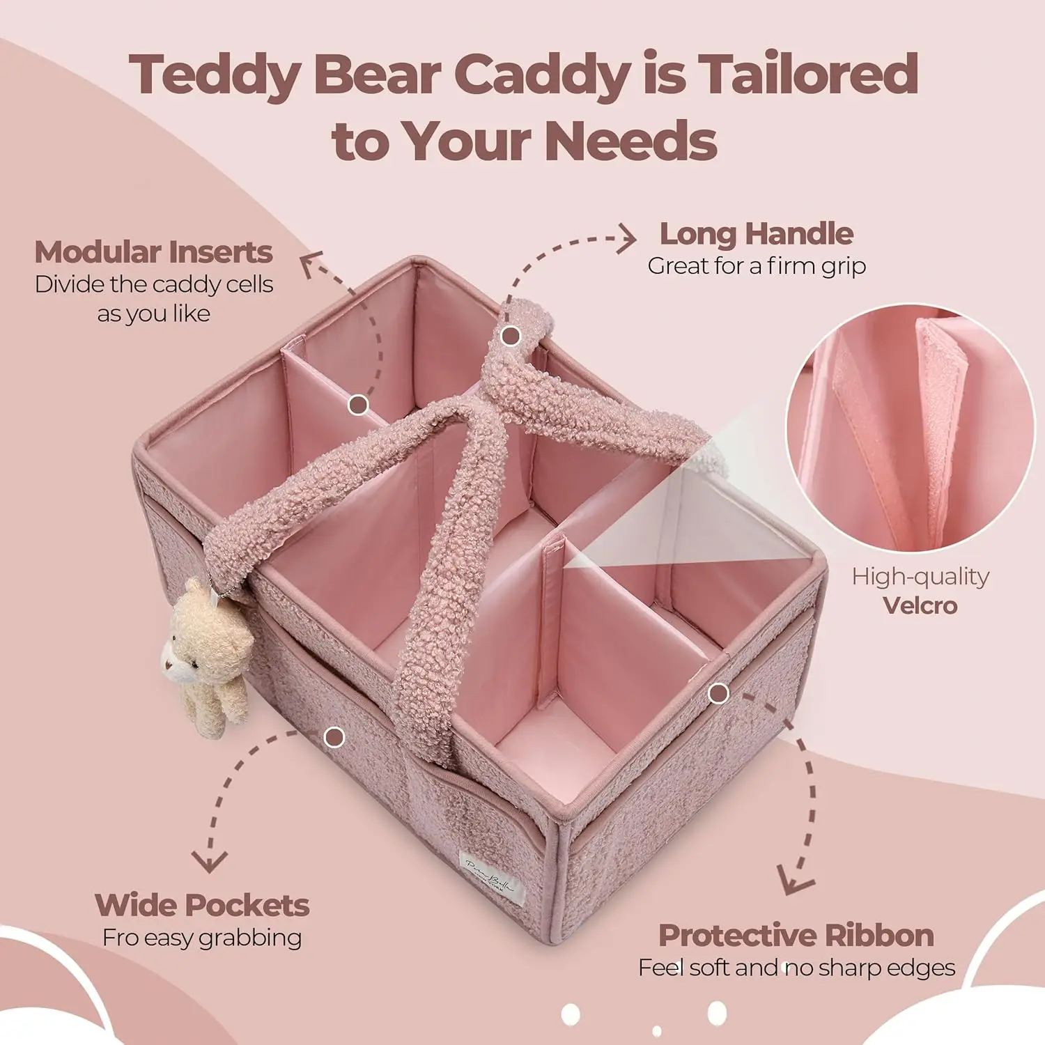 Organizador de pañales para bebé para cambiador, apiladores de pañales de felpa y bolsa de pañales con osito de peluche, cesta de almacenamiento de pañales