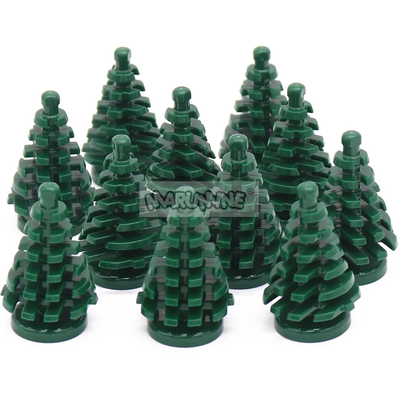 Marumine bloques de construcción de árbol de Navidad pequeño, 10 piezas, MOC, abeto 2435, Compatible con construcción, vista de la ciudad, piezas de ladrillos, tallo de hierba