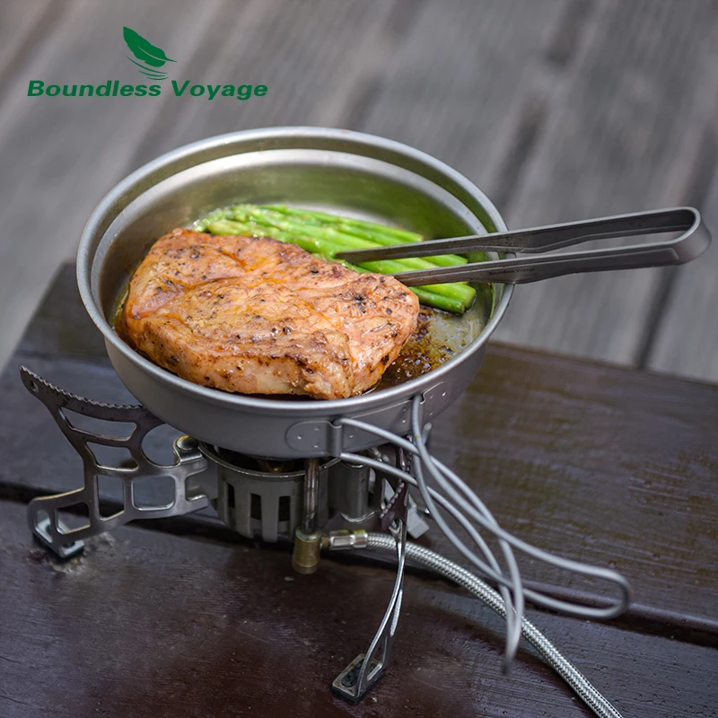 Olla y sartén de titanio Boundless Voyage, olla para mochilero con asas plegables portátiles, Kit de desorden para acampar, juego de utensilios de cocina Ti2110C