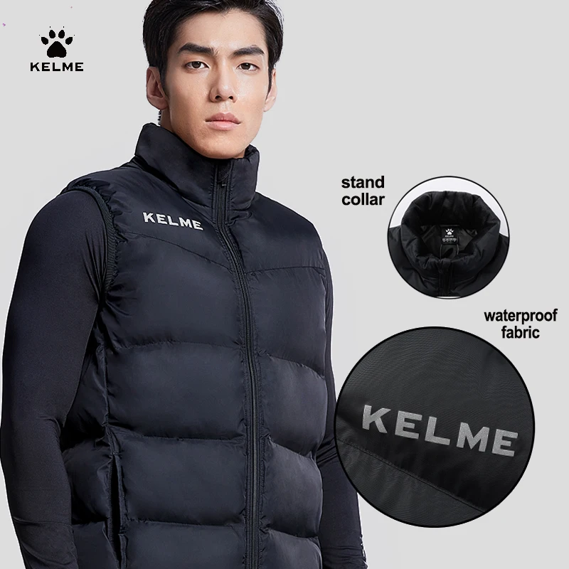 KELME, chaleco de invierno para hombre, entrenamiento deportivo, prendas de vestir ligeras e impermeables, abrigo informal con cuello levantado corto, chaqueta cálida a prueba de viento