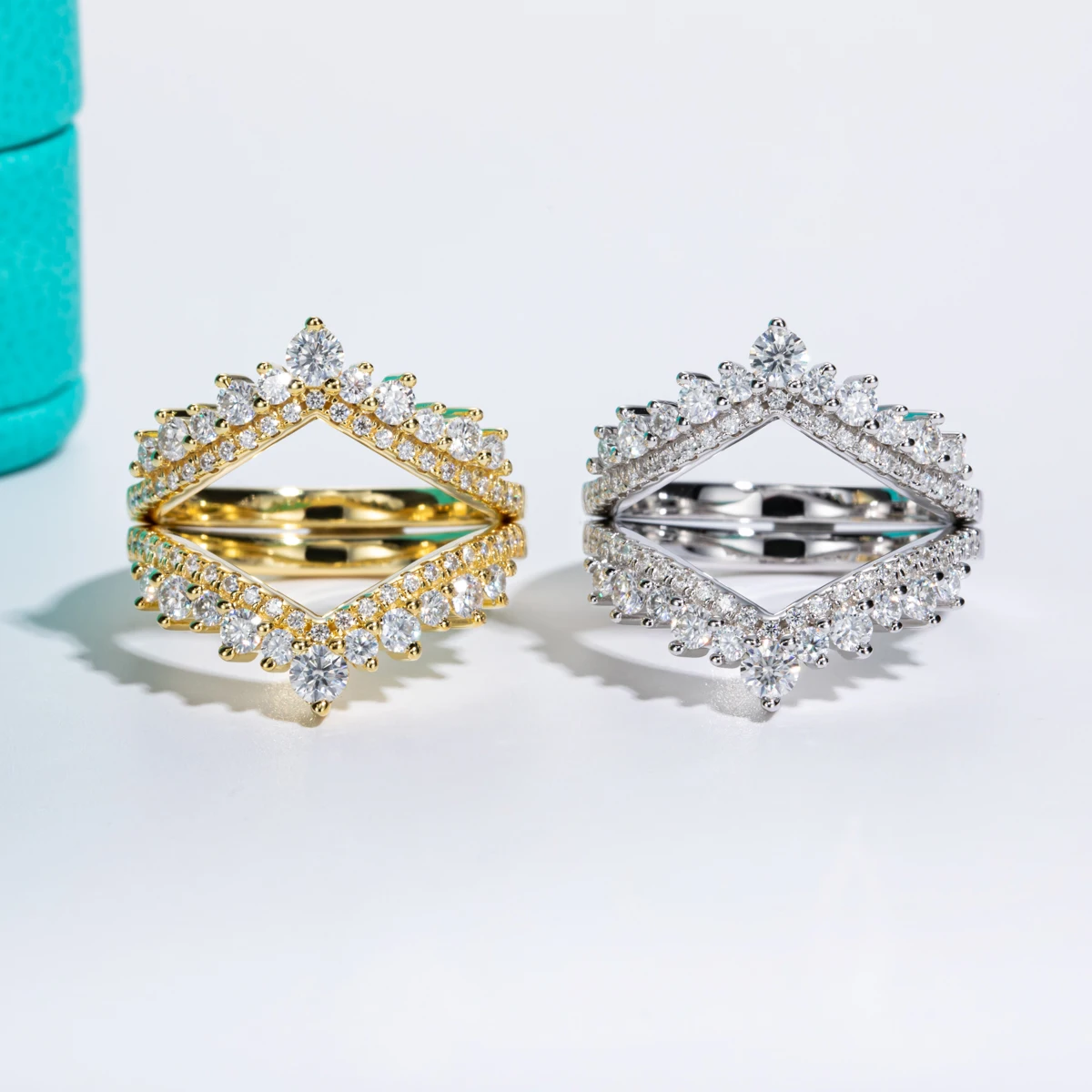 AnuJewel 3mm D Color Moissanite en forma de corazón alianzas de boda 18k chapado en oro 925 juego de anillos nupciales de plata esterlina para niñas joyería