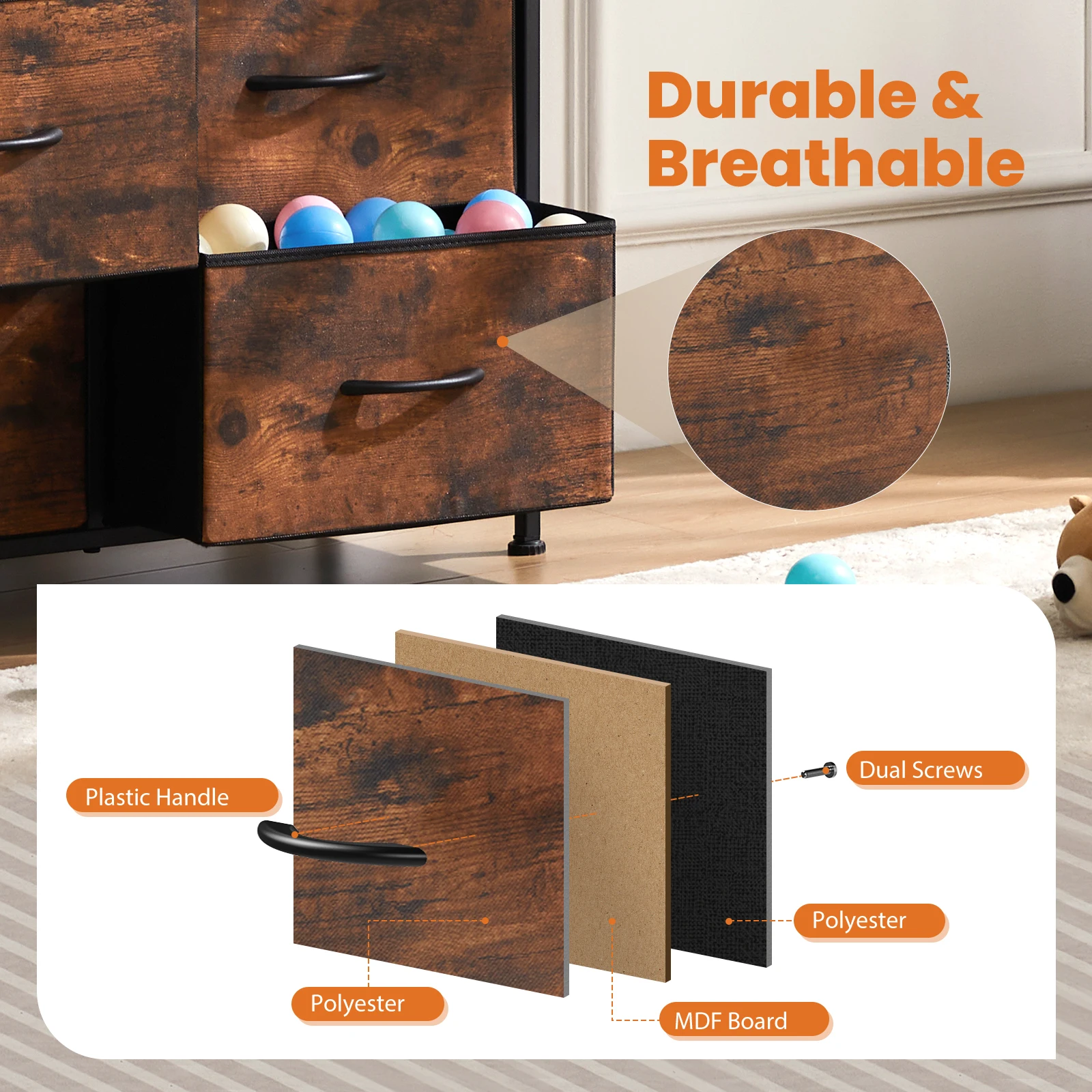 JHK-cómoda para dormitorio con 9 cajones de almacenamiento de tela, armario organizador de pecho alto, armario de ropa para niños y adultos, muebles