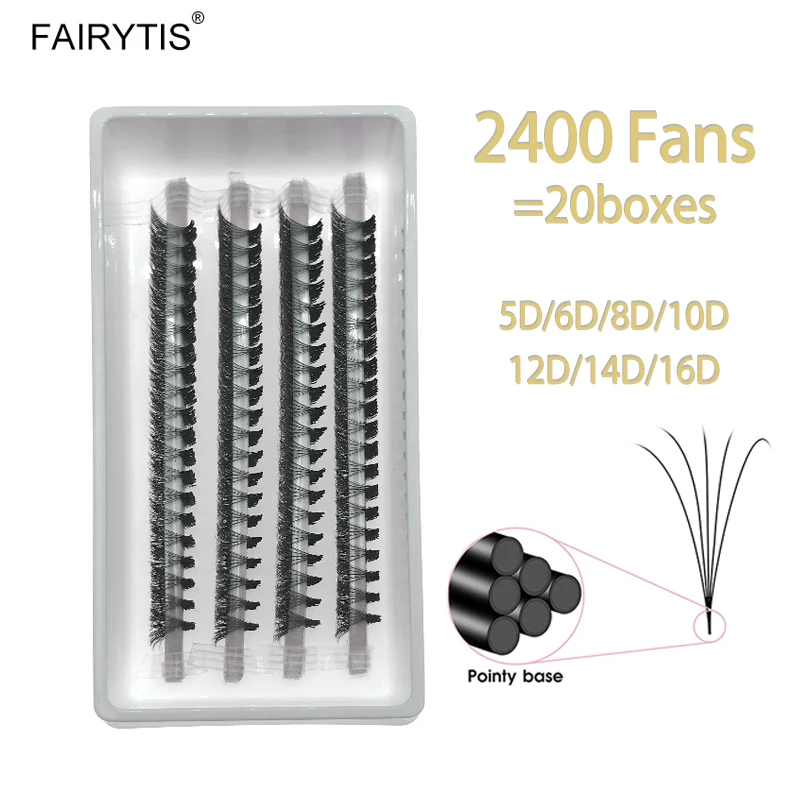 FAIRYTIS 2400 ventiladores Base de punto ventiladores prefabricados pestañas 5D 6D 8D 10D 12D 14D 16D imitación visón volumen ruso suministros de extensión de pestañas