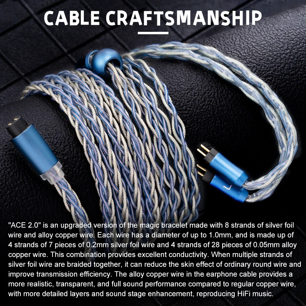 Audífonos Intrauditivos Kinera Ace 2.0 con Cable Modular de Actualización, Auriculares IEM con Conector Desmontable de 2.5+3.5+4.4mm, Accesorios para Auriculares