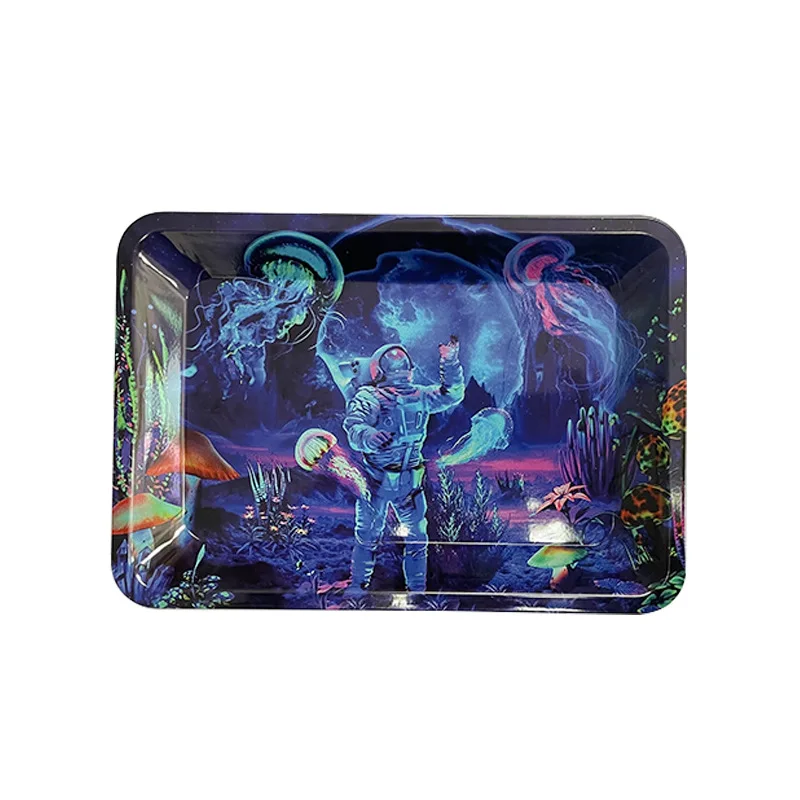 Bandeja de Metal para el hogar, contenedor de tabaco rodante, accesorios para fumar, bandejas de almacenamiento, varios patrones, 18x12,5 cm