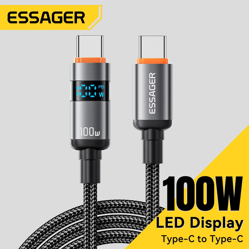 Essager 100W tipo C a tipo C Cable 5A PD carga rápida USB C a USB C Cable de pantalla para Macbook portátil iPad Xiaomi iPhone 16 15