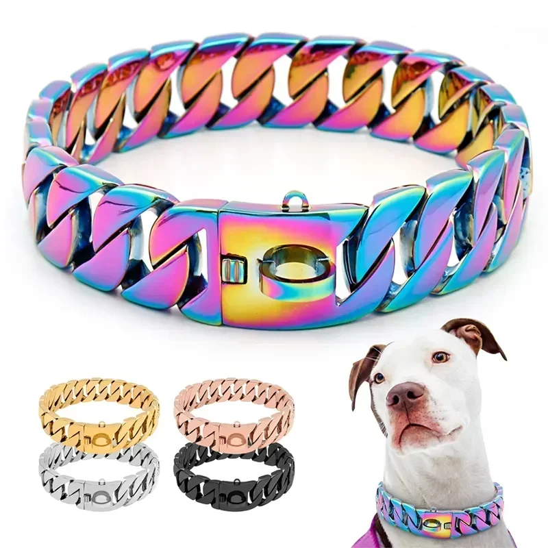 Collar de cadena de Metal fuerte de 32MM de ancho para perro, gargantilla de acero inoxidable para perro Pitbull, collar dorado para perros grandes