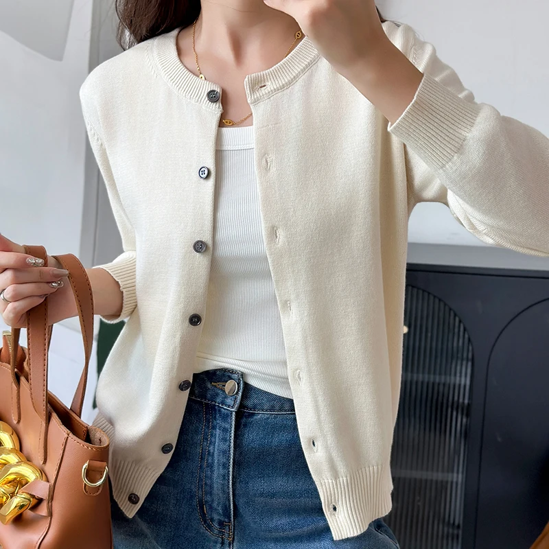 WinvyNee Cárdigan de cuello redondo 100% de algodón puro para mujer, tops de oficina a la moda, ropa informal para mujer, conjunto de viaje diario ZA1002004
