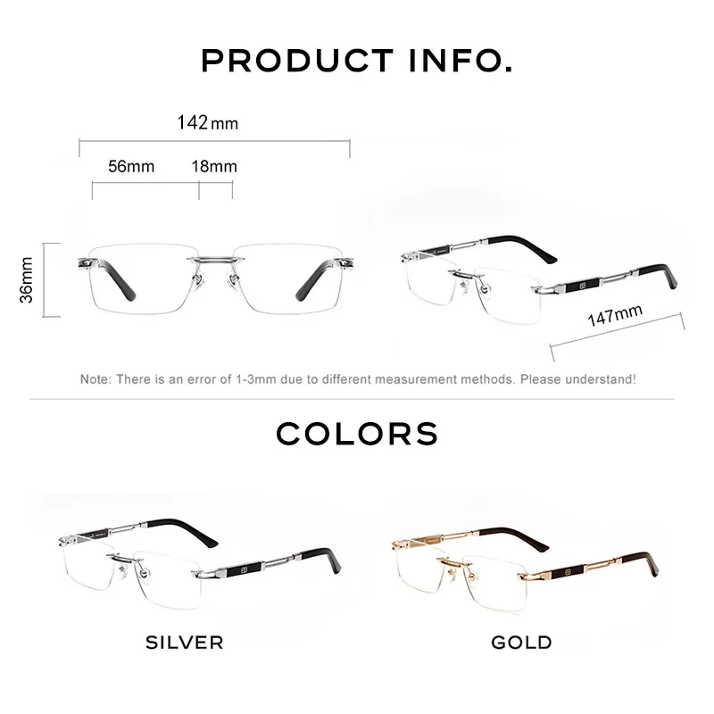 CAPONI-gafas sin montura para hombre, lentes de acetato de titanio puro, de negocios de lujo, UV400, nuevo diseño de marca, J23026 lentes armazones de lentes para hombre lentes opticos con receta personalizada