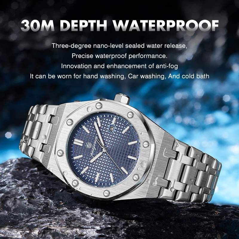 Reloj de cuarzo PAAZOMU cuadrado de lujo para hombre, reloj resistente al agua con fecha luminosa para hombre, relojes de negocios de acero inoxidable de alta calidad para hombre